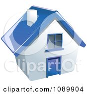 Poster, Art Print Of 3d White House With A Blue Roof