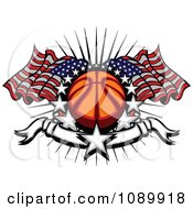 Poster, Art Print Of Basketball With American Flags Stars And A Banner