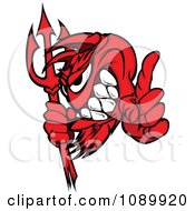Poster, Art Print Of Red Devil Mascot Grinning And Holding Up A Finger