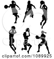 Poster, Art Print Of Black And White Female Basketball Player Silhouettes