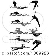 Poster, Art Print Of Black And White Male Swimmer Silhouettes