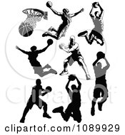 Poster, Art Print Of Black And White Male Basketball Player Silhouettes