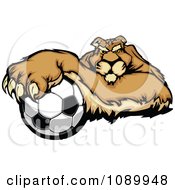 Puma Mascot Resting With One Paw On A Soccer Ball
