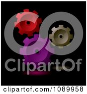 Poster, Art Print Of 3d Red Purple And Brown Gears On Black