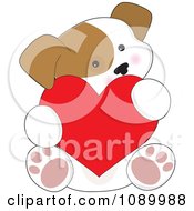 Poster, Art Print Of Cute Puppy Holding A Red Valentine Heart