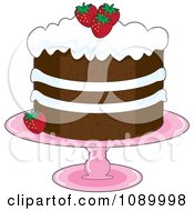 Clipart Strawberry Shortcake With Whipped Cream Icing And Garnished With Fresh Strawberries Royalty Free Vector Illustration