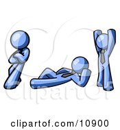Blue Business Man In Different Moods Depressed Relaxed And Excited Clipart Illustration
