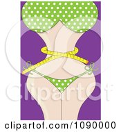 Curvy Womans Body In A Green Polka Dot Bikini And A Tape Measure Around Her Waist