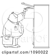 Poster, Art Print Of Outlined Businessman Reaching For Files In A Tall Cabinet