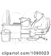 Poster, Art Print Of Outlined Businessman Pulling A Top Secret File From A Desk Cabinet