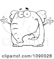 Clipart Outlined Happy Elephant Royalty Free Vector Illustration