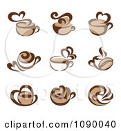 Coffee Cup And Heart Steam Icons