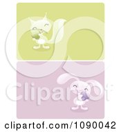 Poster, Art Print Of Green And Blue Squirrel And Rabbit Valentine Borders