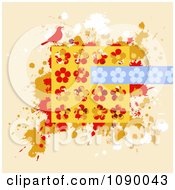 Clipart Grungy Background Of Splatters A Bird And Flowers Royalty Free Vector Illustration