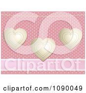 Poster, Art Print Of 3d Gold Valentine Hearts Over Pink Polka Dots And A Ribbon