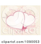 Clipart White And Pink Doily Hearts Over Grunge With Flowers And Foliage Royalty Free Vector Illustration by elaineitalia
