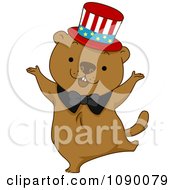 Poster, Art Print Of Dancing Groundhog Wearing An American Top Hat
