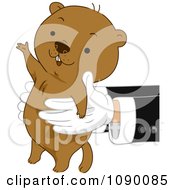 Clipart Pair Of Hands Holding Out A Happy Groundhog Royalty Free Vector Illustration by BNP Design Studio