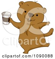 Happy Groundhog Celebrating With Coffee