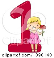Poster, Art Print Of School Girl Holding 1 Flower With Number One