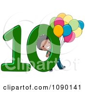 Black School Boy Holding Ten Balloons By Number 10