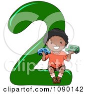Poster, Art Print Of Black School Boy Holding Two Cars On Number 2