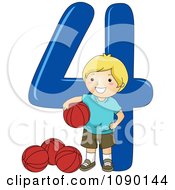 School Boy With Four Basketballs By Number 4