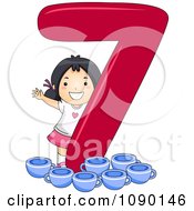 Asian School Girl With 7 Cups By Number Seven