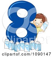 School Boy With Eight Milk Cartons By Number 8