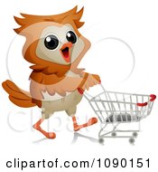 Poster, Art Print Of Shopper Owl Pushing A Grocery Cart