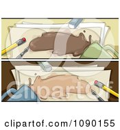 Clipart Coffee Spills And Writer Desk Banners Royalty Free Vector Illustration