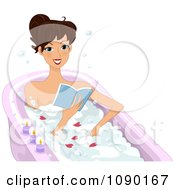 Clipart Woman Reading By Candlelight In A Bath Tub Royalty Free Vector Illustration