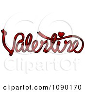 Clipart Dark Red Ribbon Spelling VALENTINE Royalty Free Vector Illustration