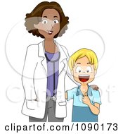 Clipart Black Female Pediatrician Doctor With A Happy Boy Royalty Free Vector Illustration