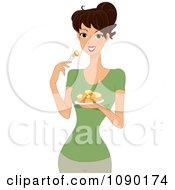 Woman Eating A Stack Of Pancakes
