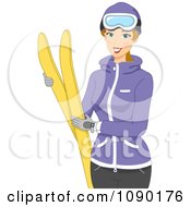 Poster, Art Print Of Winter Woman Holding Skis