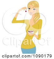 Poster, Art Print Of Blond Woman Eating Cherries