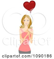 Clipart Happy Woman Holding A Valentine Heart Balloon Royalty Free Vector Illustration by BNP Design Studio