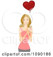 Poster, Art Print Of Happy Woman Holding A Valentine Heart Balloon