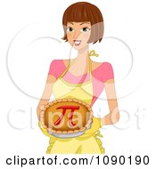 Clipart Brunette Baker Holding A Pie With A Pi Day Symbol Royalty Free Vector Illustration