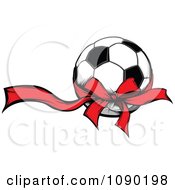 Soccer Ball With A Red Ribbon And Bow