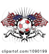 Soccer Ball Over American Flags With Stars And A Banner