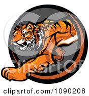 Clipart Stalking Tiger Mascot Circle Royalty Free Vector Illustration