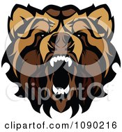 Clipart Aggressive Grizzly Bear Mascot Head Royalty Free Vector Illustration
