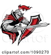 Clipart Armoured Knight With A Red Cape Shield And Sword Royalty Free Vector Illustration by Chromaco #COLLC1090270-0173