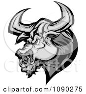 Clipart Grayscale Angry Bull Head Mascot Royalty Free Vector Illustration