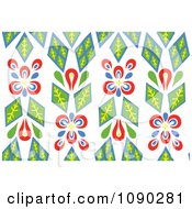 Seamless Green And Red Kaleidoscope Floral Pattern