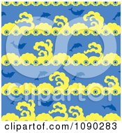 Poster, Art Print Of Seamless Blue And Yellow Dolphin Background