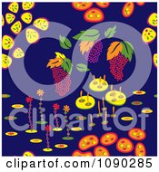 Poster, Art Print Of Seamless Colorful Fruit And Backyard Plant Background