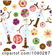 Clipart Seamless Snowman And Ornament Background Royalty Free Vector Illustration